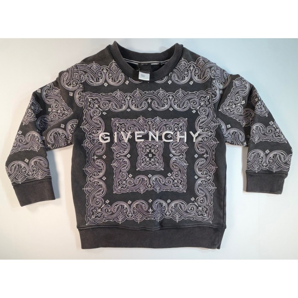 Givenchy Kids Bandana Paisley Embroidered Logo Sweatshirt Faded Black Size 6